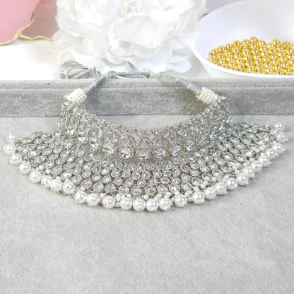 Mahjabin - Silver Polki Bridal Choker Set - Fancy Fab Jewels