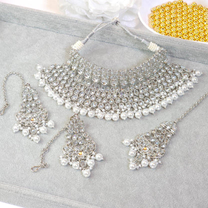 Mahjabin - Silver Polki Bridal Choker Set - Fancy Fab Jewels