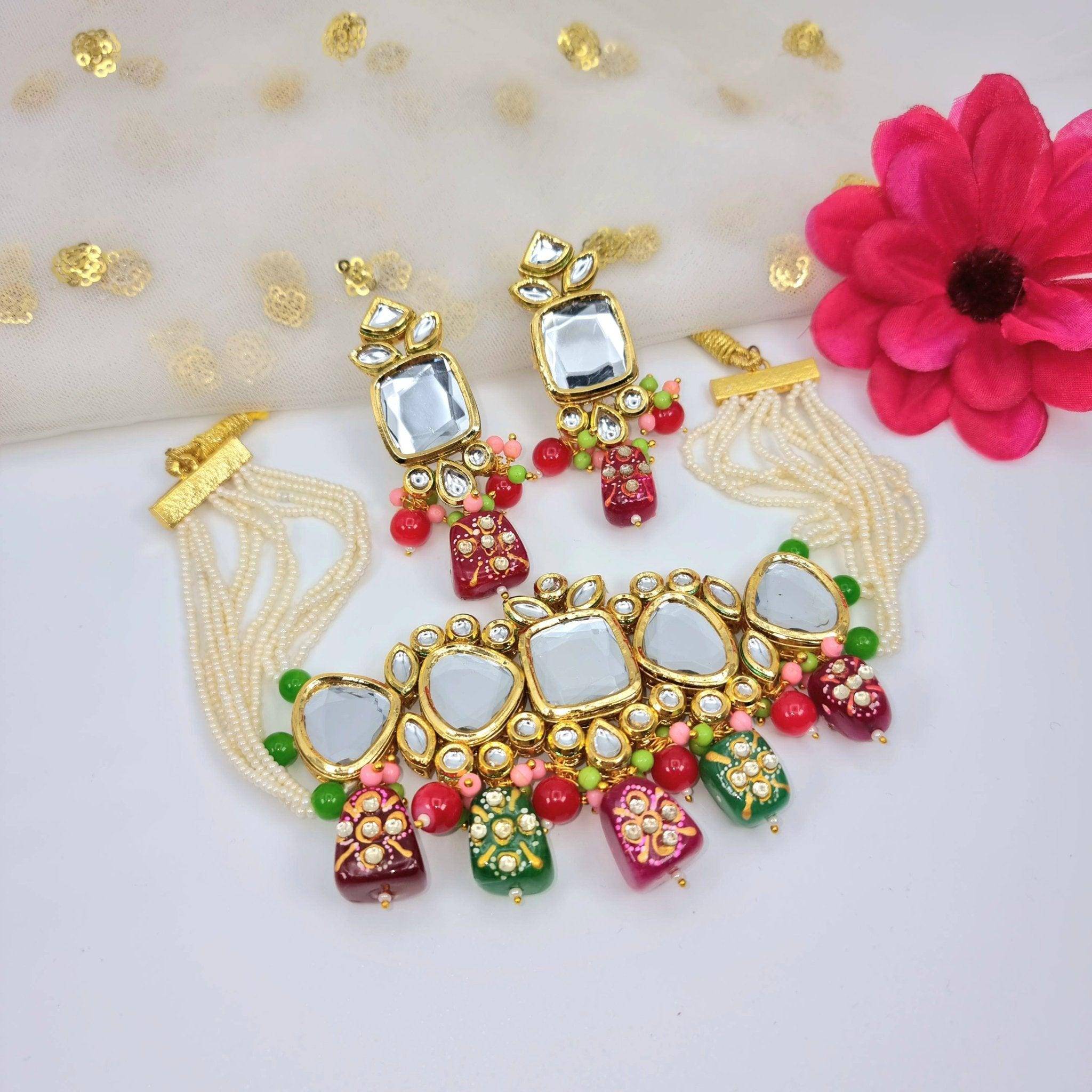 Mehram Multicolour Kundan Choker Set - Fancy Fab Jewels