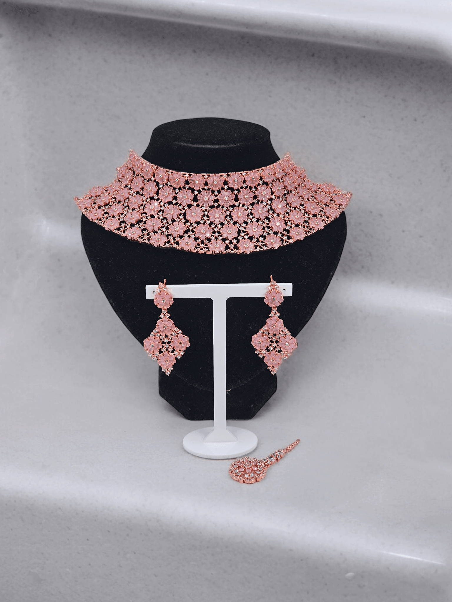 Kashish Bridal CZ Choker Set Full Rose Gold - Fancy Fab Jewels