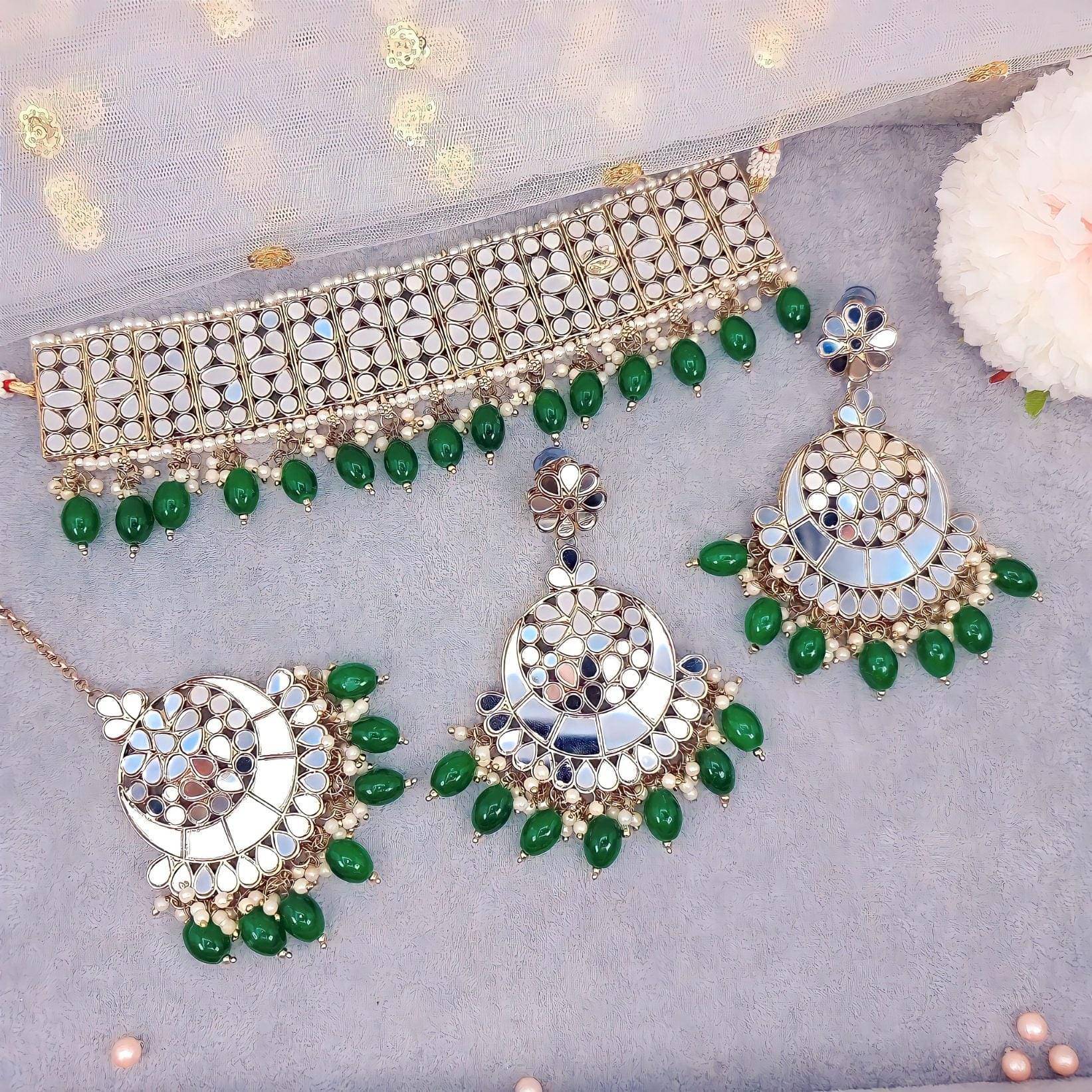 Alia - Mirror Work Flexible Indian Asian Jewellery Set - Fancy Fab Jewels