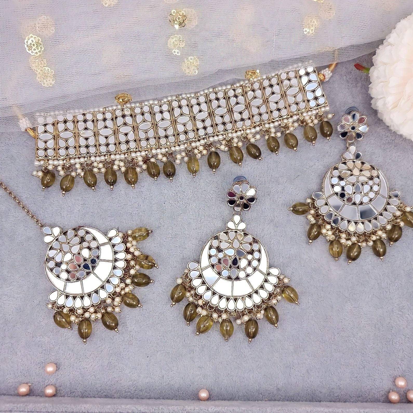 Alia - Mirror Work Flexible Indian Asian Jewellery Set - Fancy Fab Jewels