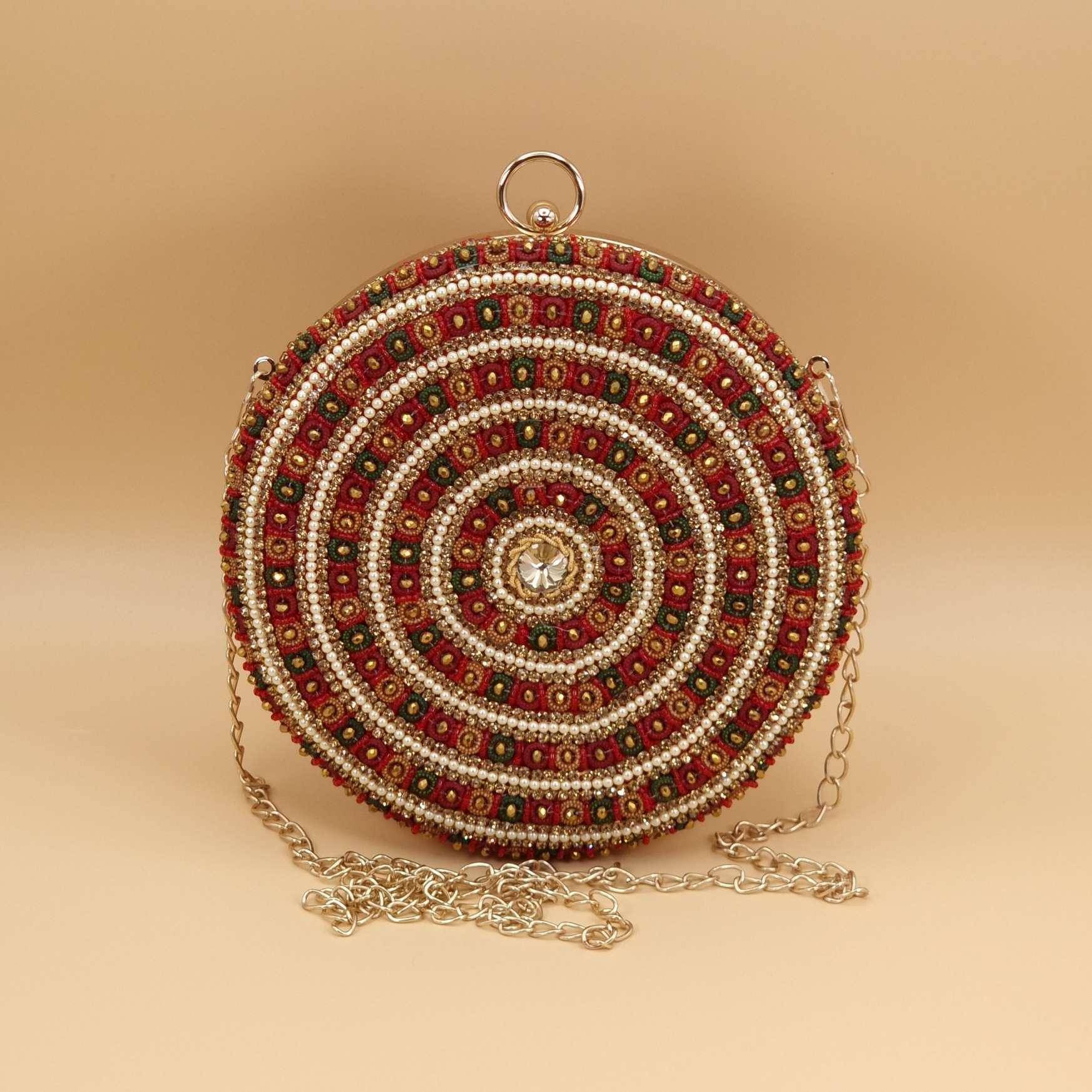 Alaya Round Clutch Deep Red - Fancy Fab Jewels