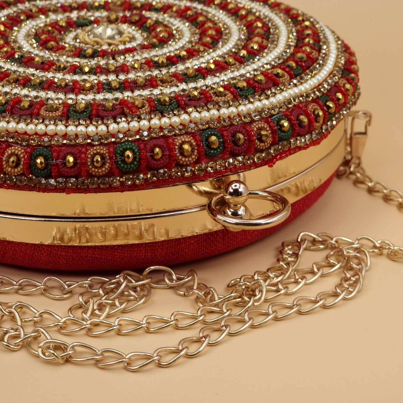 Alaya Round Clutch Deep Red - Fancy Fab Jewels