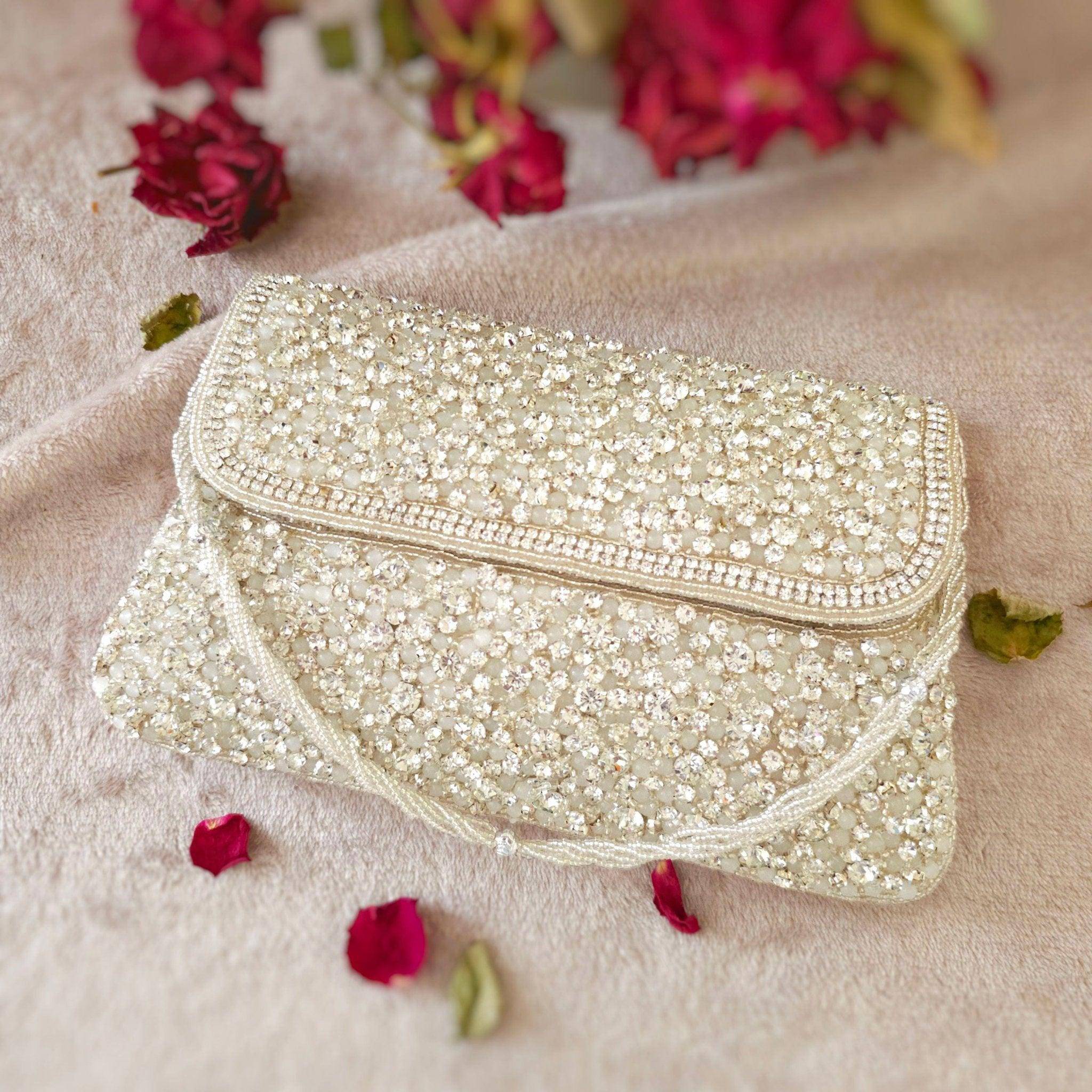 Luna Bridal Clutch Silver White - Fancy Fab Jewels