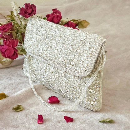 Luna Bridal Clutch Silver White - Fancy Fab Jewels