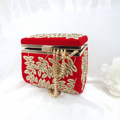 Ameera Red Gold Box Clutch, Vanity Box, - Fancy Fab Jewels