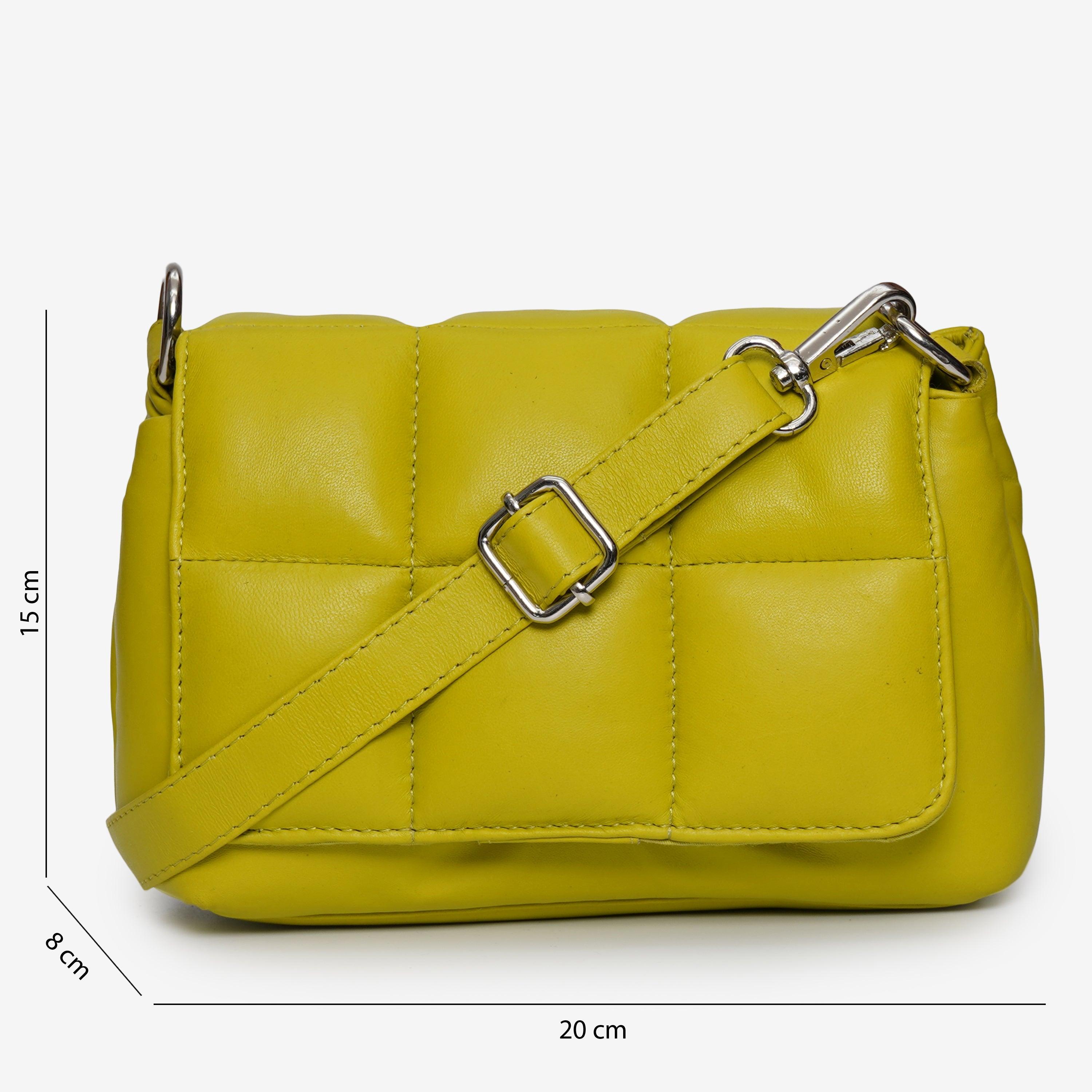 Women's Lime Green Real Leather Cross body Bag - Fancy Fab Jewels