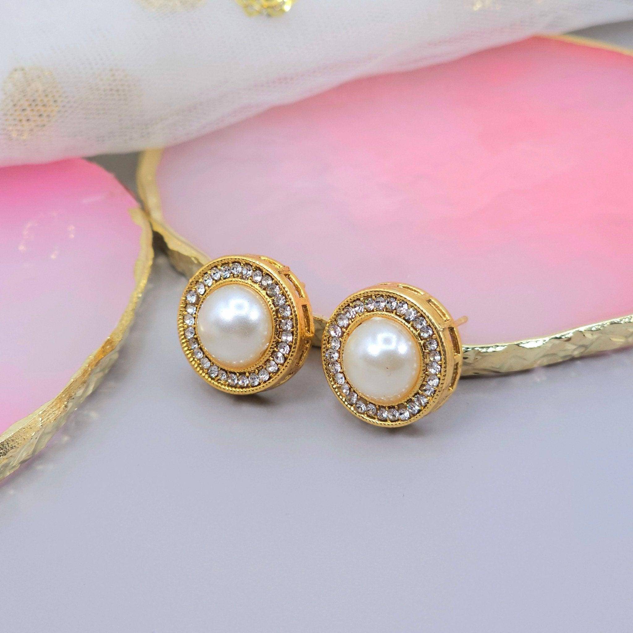 Gold Plated Pearl Stud Earrings - Fancy Fab Jewels