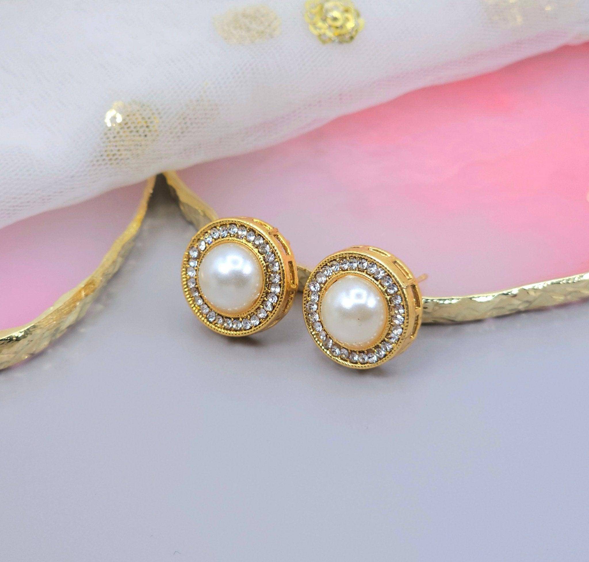 Gold Plated Pearl Stud Earrings - Fancy Fab Jewels