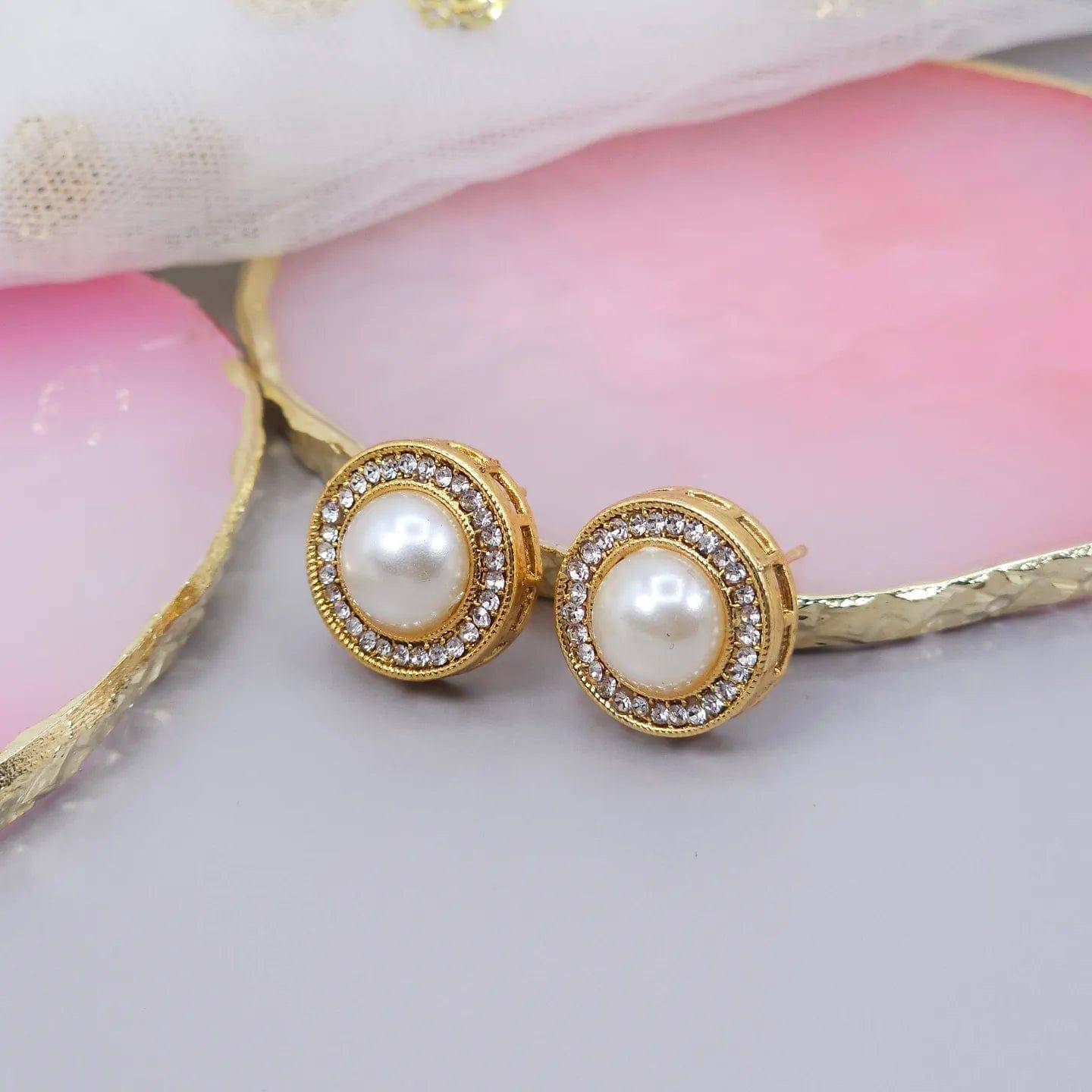 Gold Plated Pearl Stud Earrings - Fancy Fab Jewels