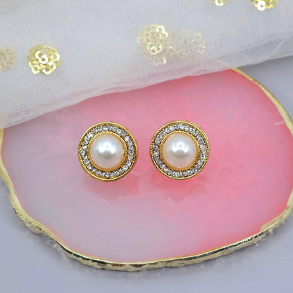 Gold Plated Pearl Stud Earrings - Fancy Fab Jewels