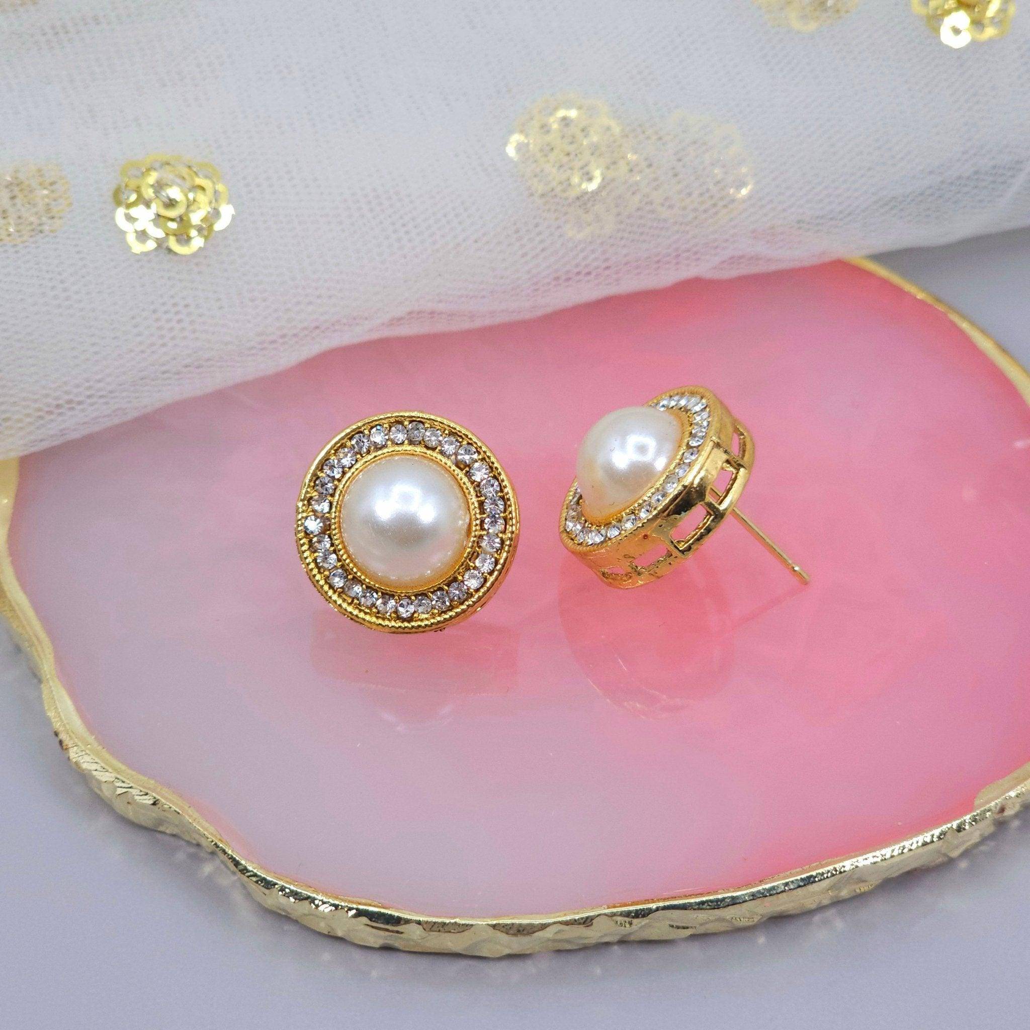 Gold Plated Pearl Stud Earrings - Fancy Fab Jewels