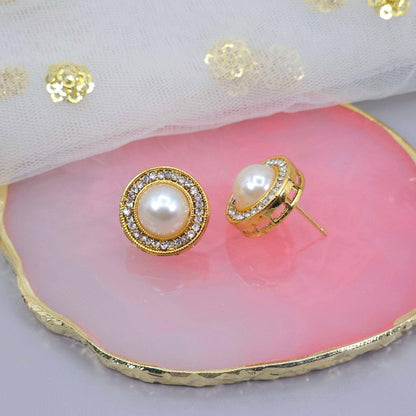 Gold Plated Pearl Stud Earrings - Fancy Fab Jewels