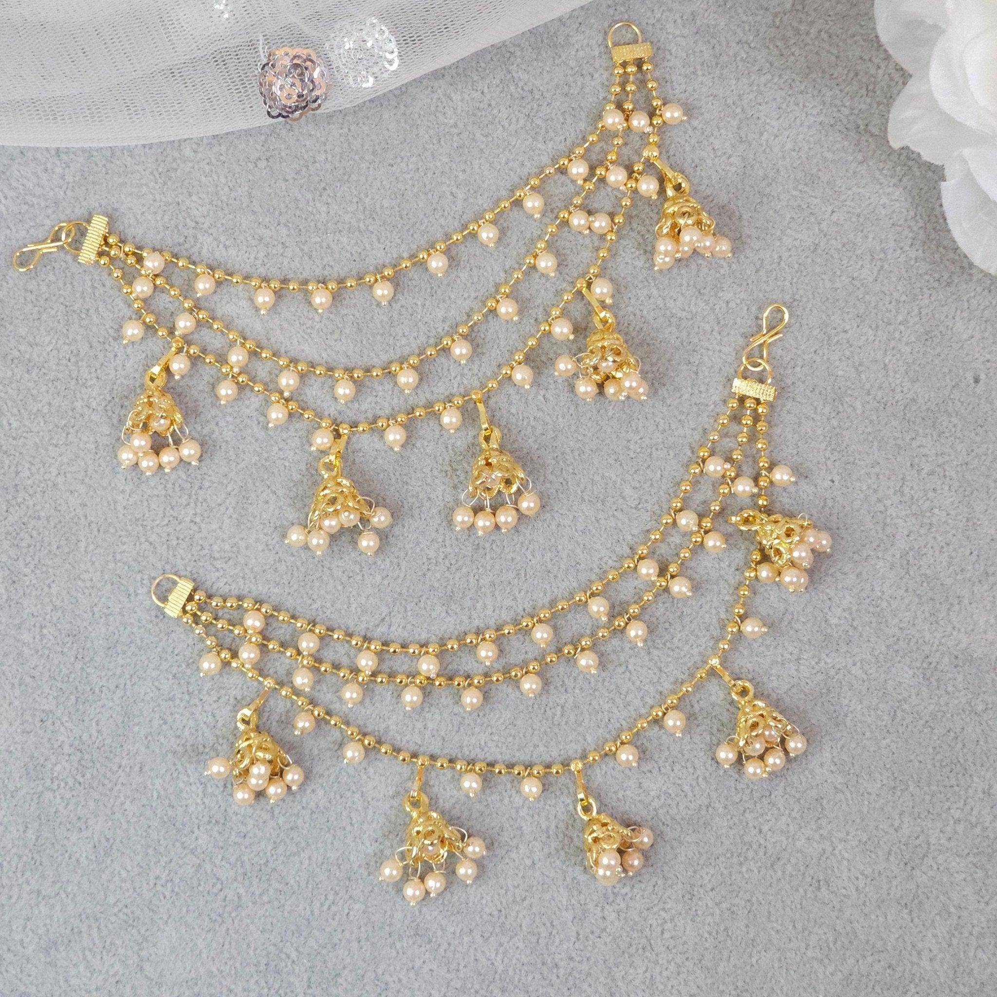 Maya - Bahubali Polki and Pearl Earring Chains/Earchain - Fancy Fab Jewels