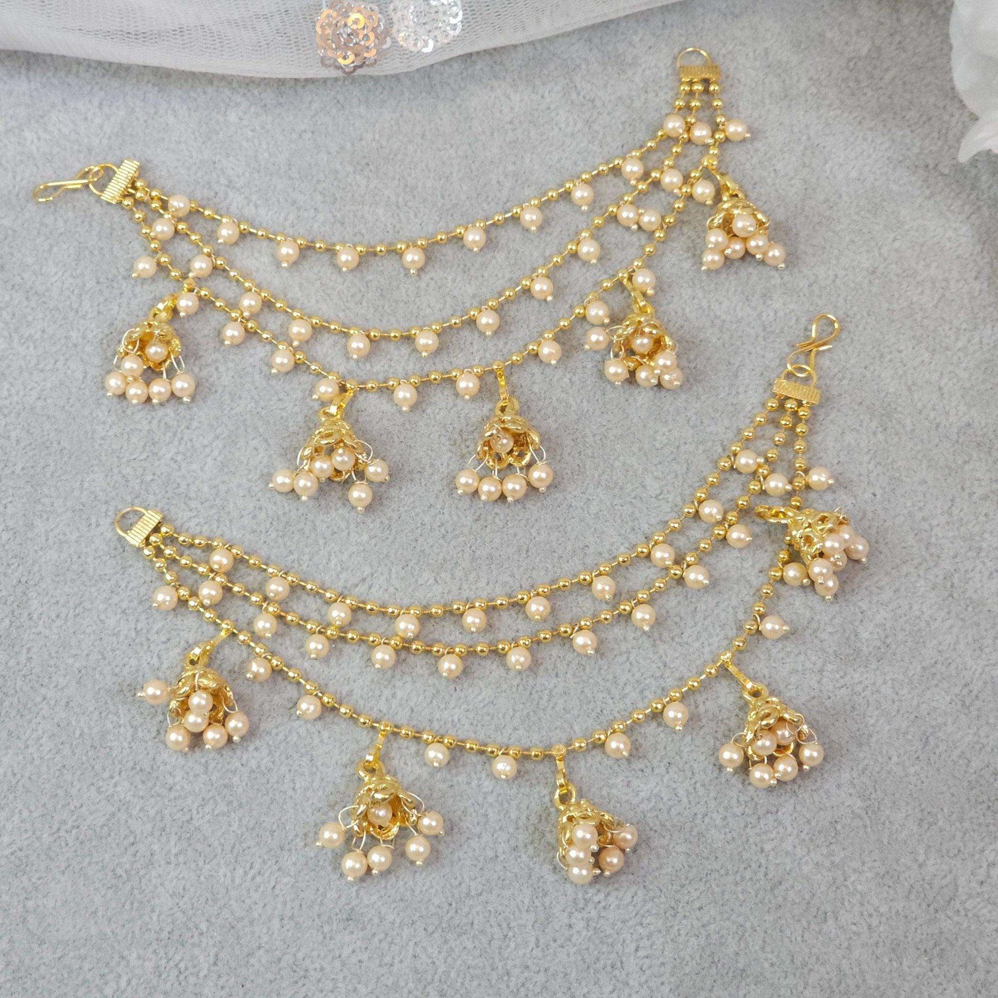 Maya - Bahubali Polki and Pearl Earring Chains/Earchain - Fancy Fab Jewels