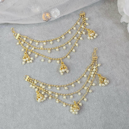 Vedika - Bahubali Polki and Pearl Earring Chains/Earchain - Fancy Fab Jewels