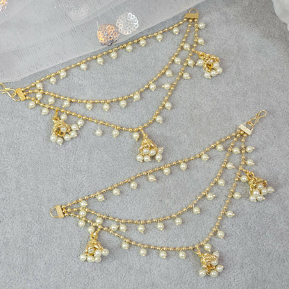 Vedika - Bahubali Polki and Pearl Earring Chains/Earchain - Fancy Fab Jewels