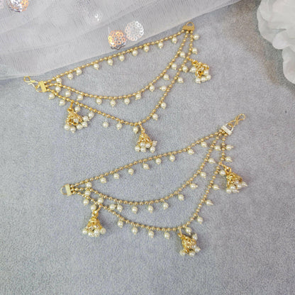 Vedika - Bahubali Polki and Pearl Earring Chains/Earchain - Fancy Fab Jewels