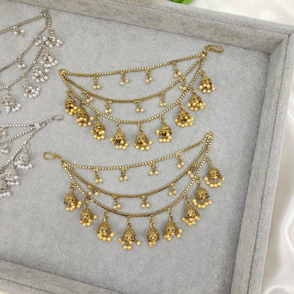 Sona - Jhumka detailed Polki and Pearl Earring Chains - Fancy Fab Jewels