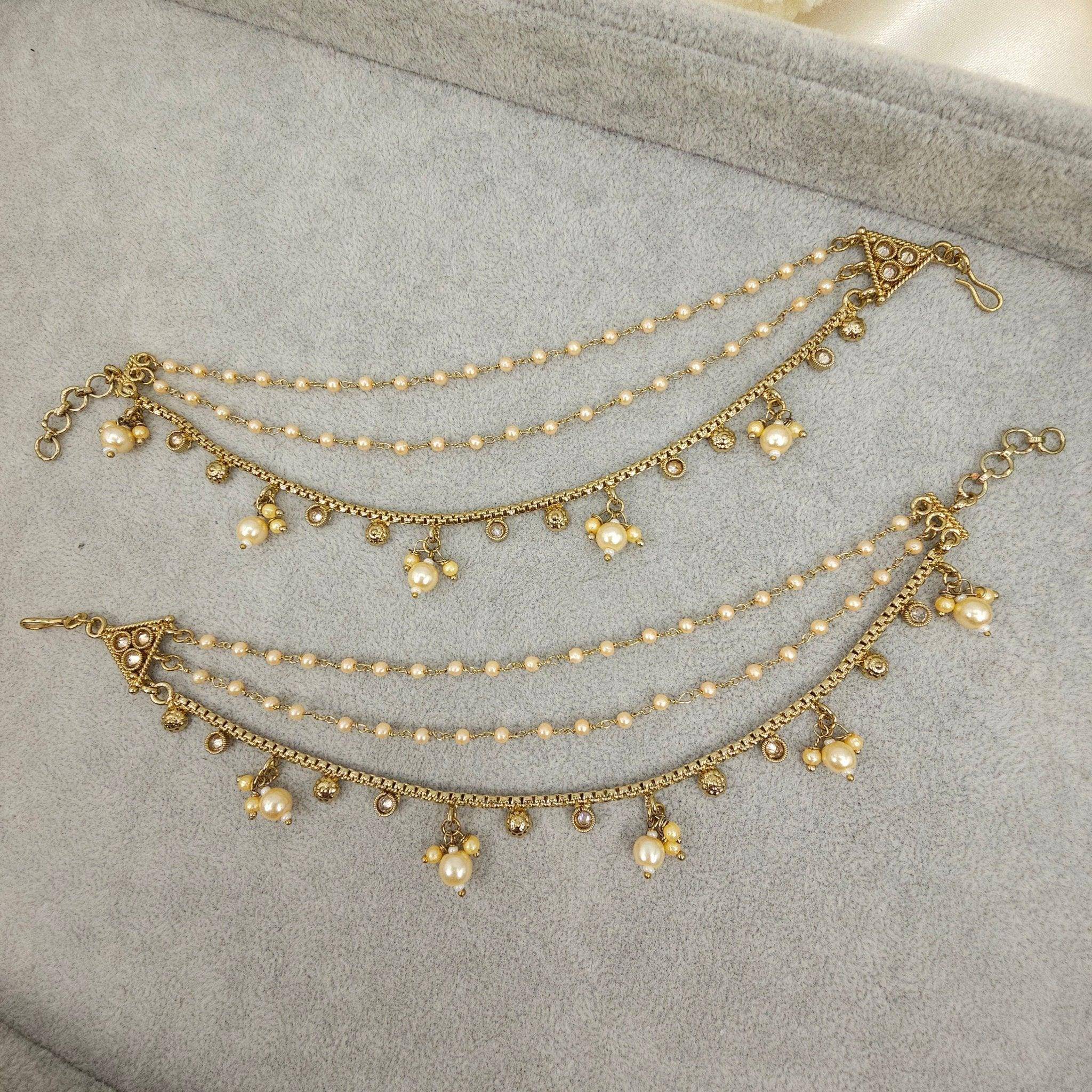 Elegant Gold Reverse Polki Earring Chains - Enhance & Support Your Earrings - Fancy Fab Jewels