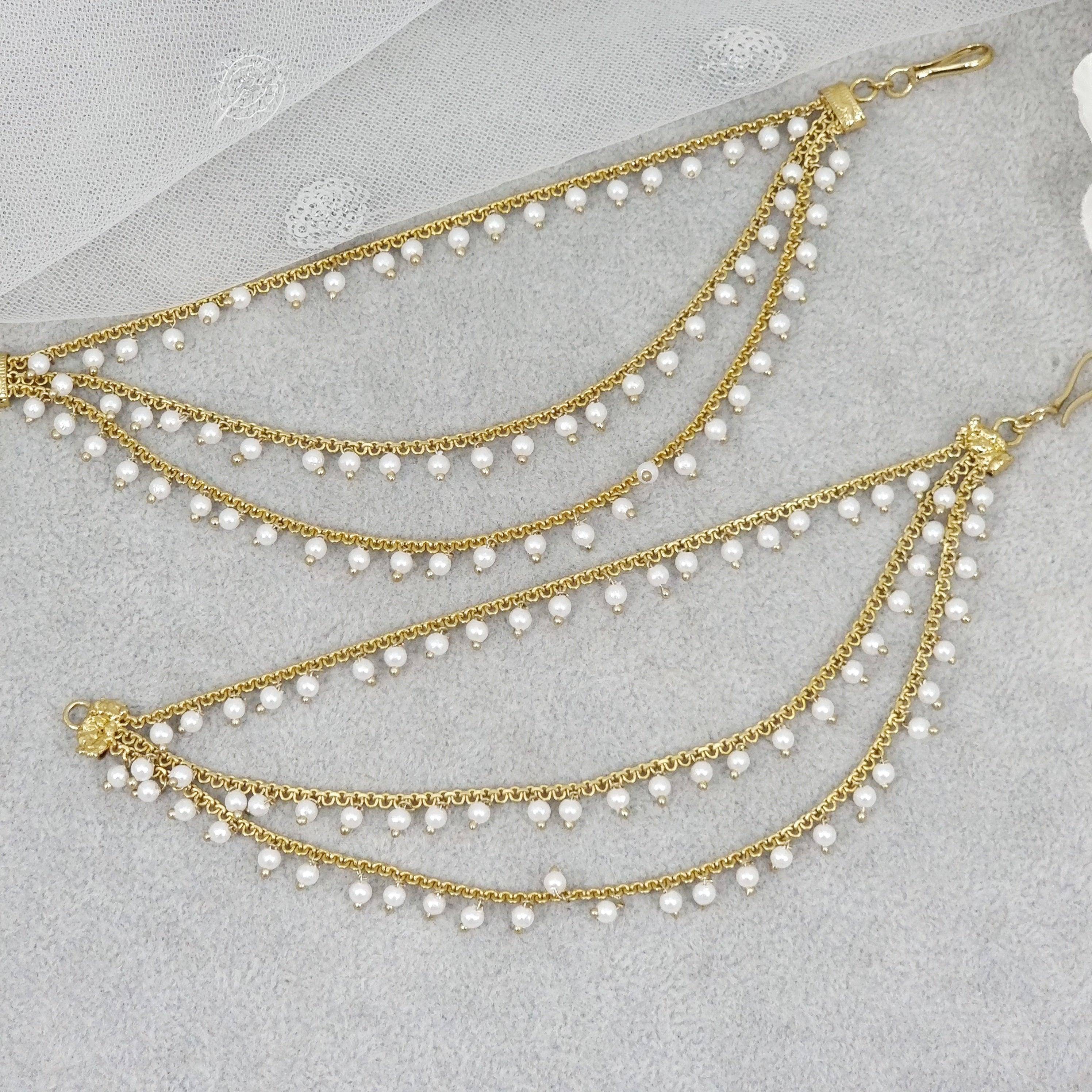 Sonara 3 Strands Pearl Earring Chains/Earchains - Fancy Fab Jewels