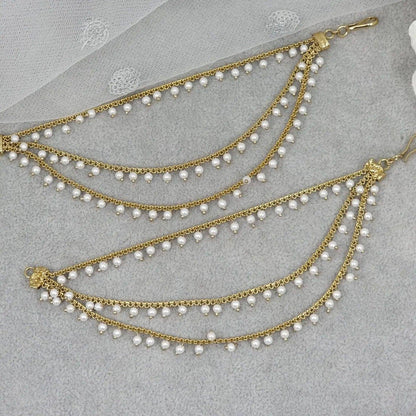 Sonara 3 Strands Pearl Earring Chains/Earchains - Fancy Fab Jewels