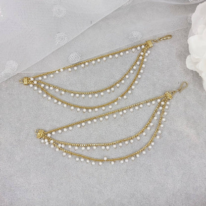 Sonara 3 Strands Pearl Earring Chains/Earchains - Fancy Fab Jewels