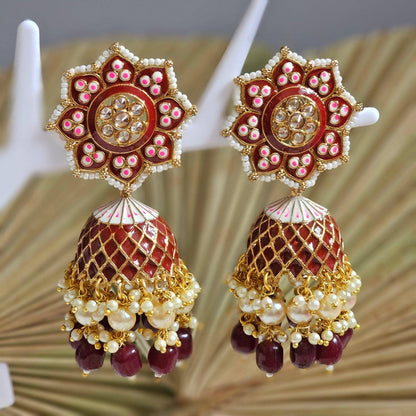 Polki Painted Statement Jhumka Earrings - Fancy Fab Jewels