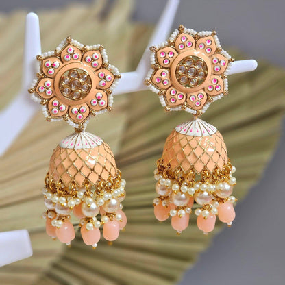 Polki Painted Statement Jhumka Earrings - Fancy Fab Jewels