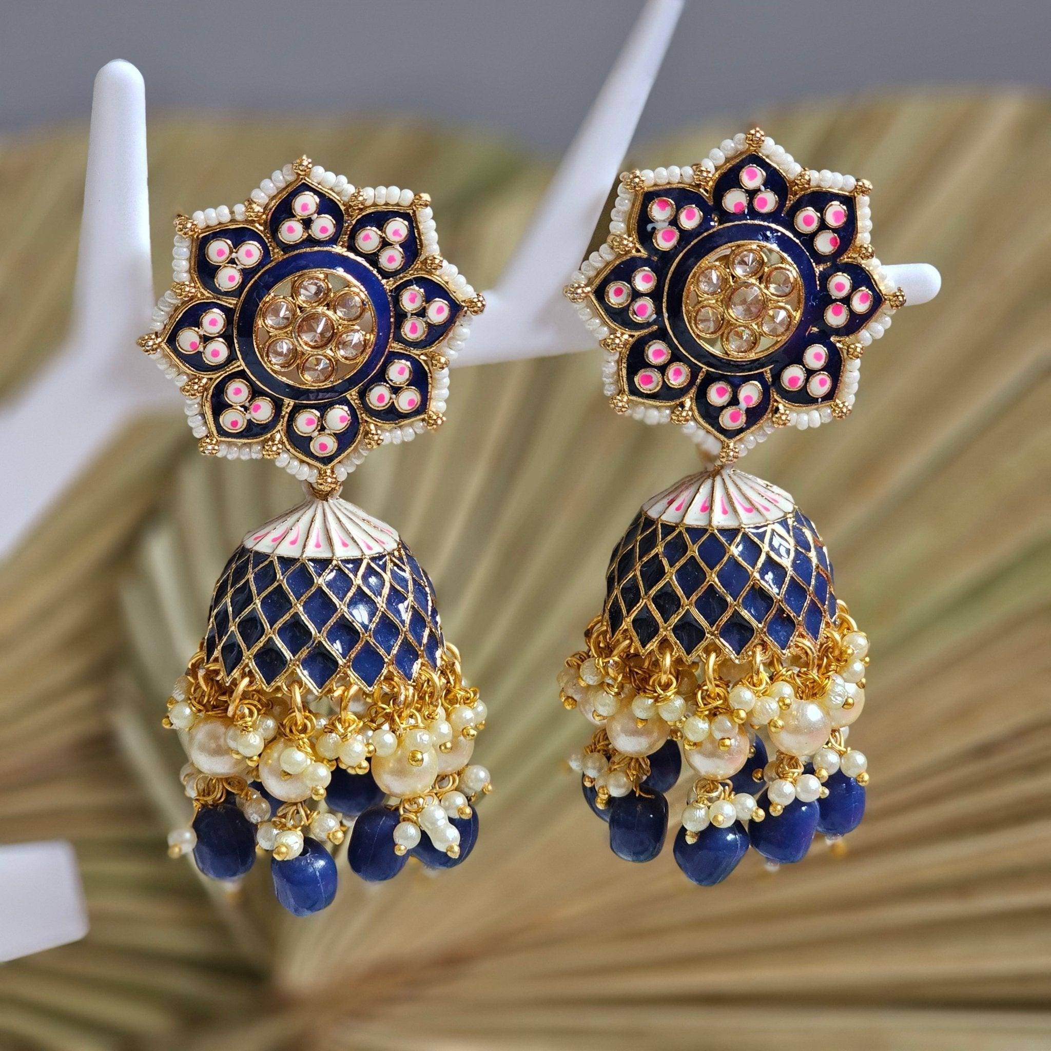 Polki Painted Statement Jhumka Earrings - Fancy Fab Jewels