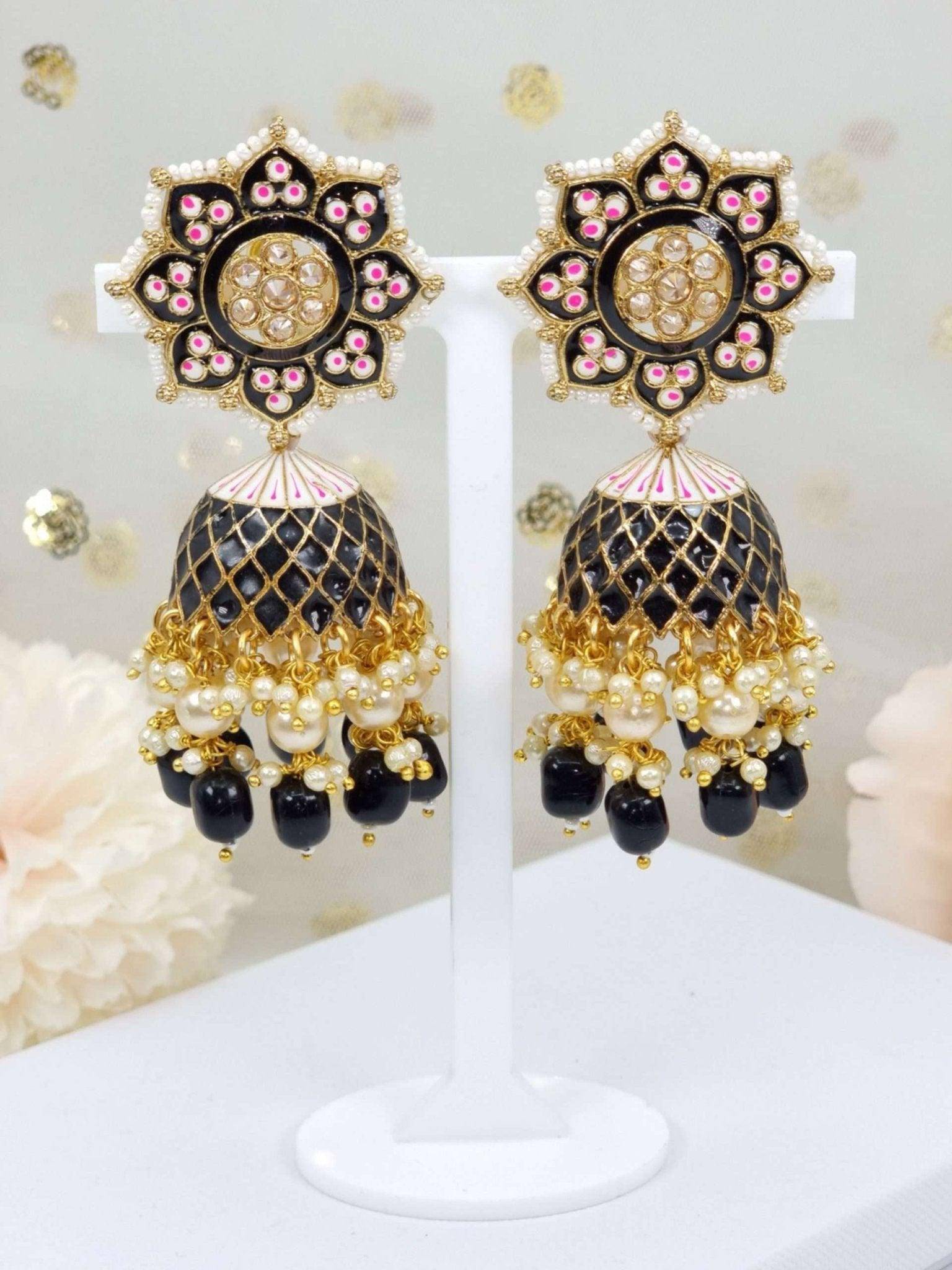 Polki Painted Statement Jhumka Earrings - Fancy Fab Jewels