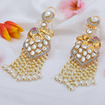 Devika Kundan Chain Drop Long Earrings - Fancy Fab Jewels