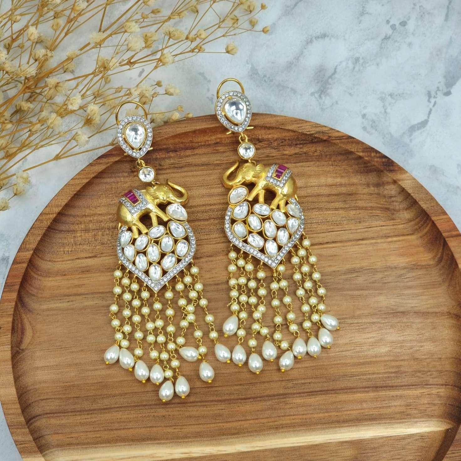 Devika Kundan Chain Drop Long Earrings - Fancy Fab Jewels