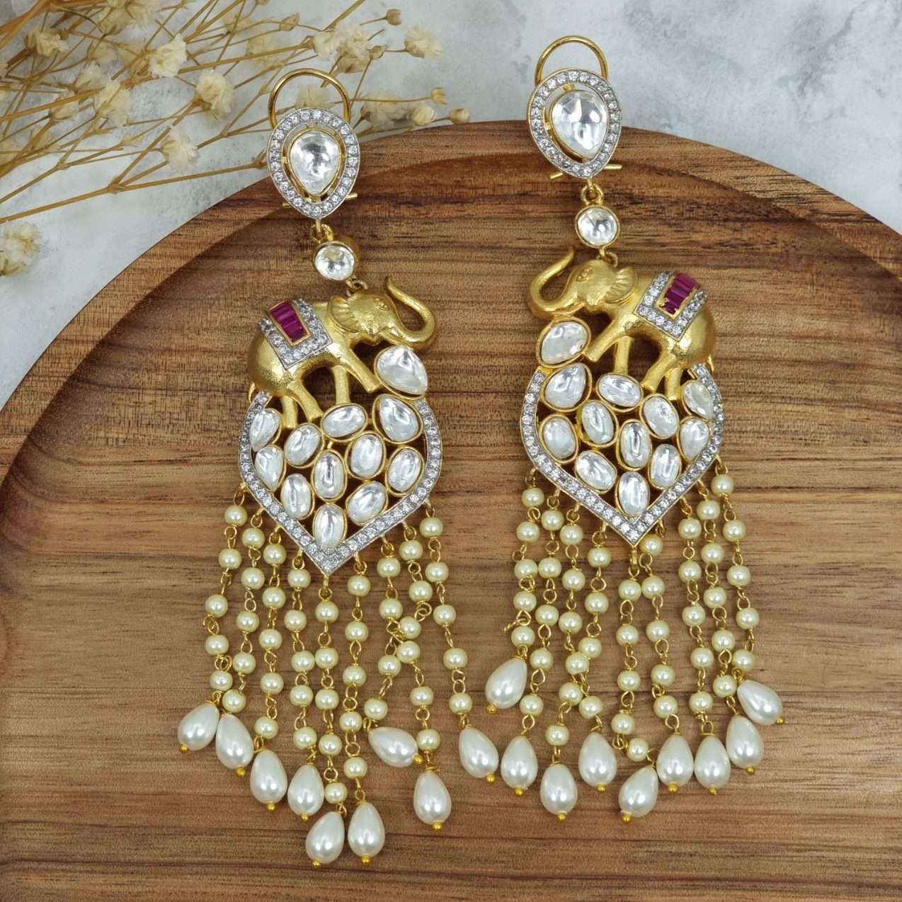 Devika Kundan Chain Drop Long Earrings - Fancy Fab Jewels