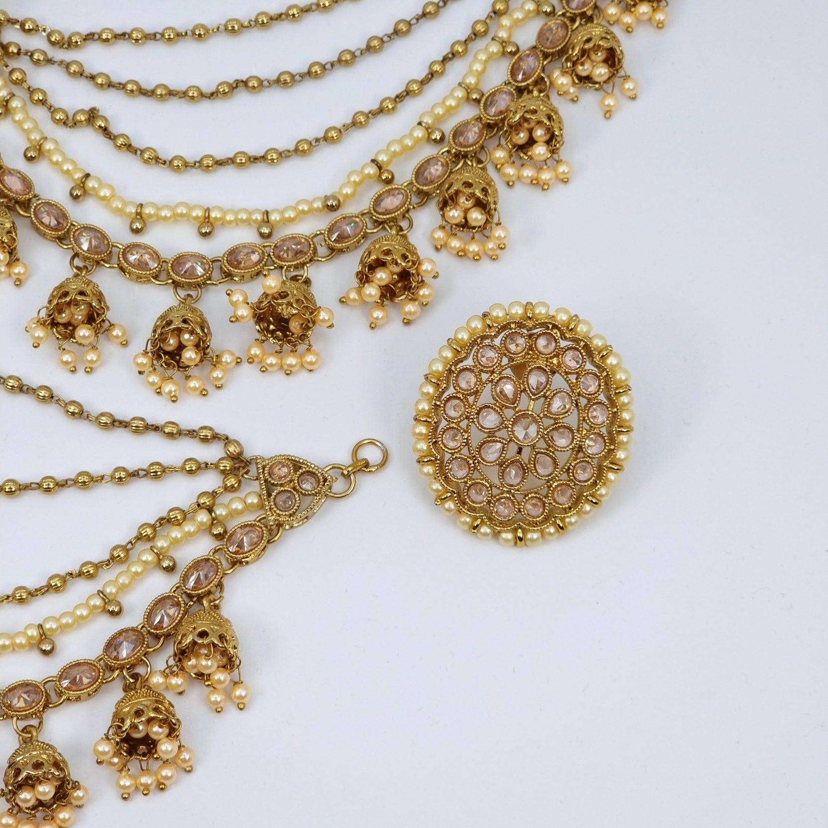 Kriti Earrings tops with Heavy earring Chains - Champagne - Fancy Fab Jewels