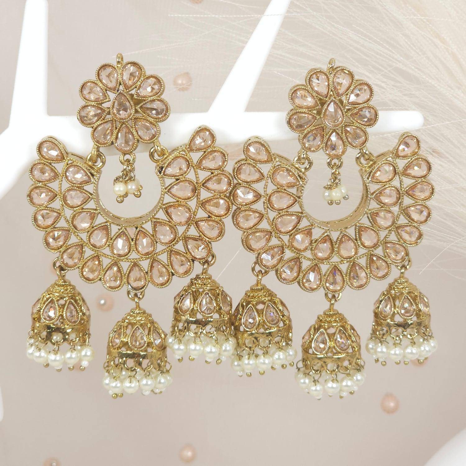 Preeti Gold Jhumka Earrings Indian Earrings - Fancy Fab Jewels