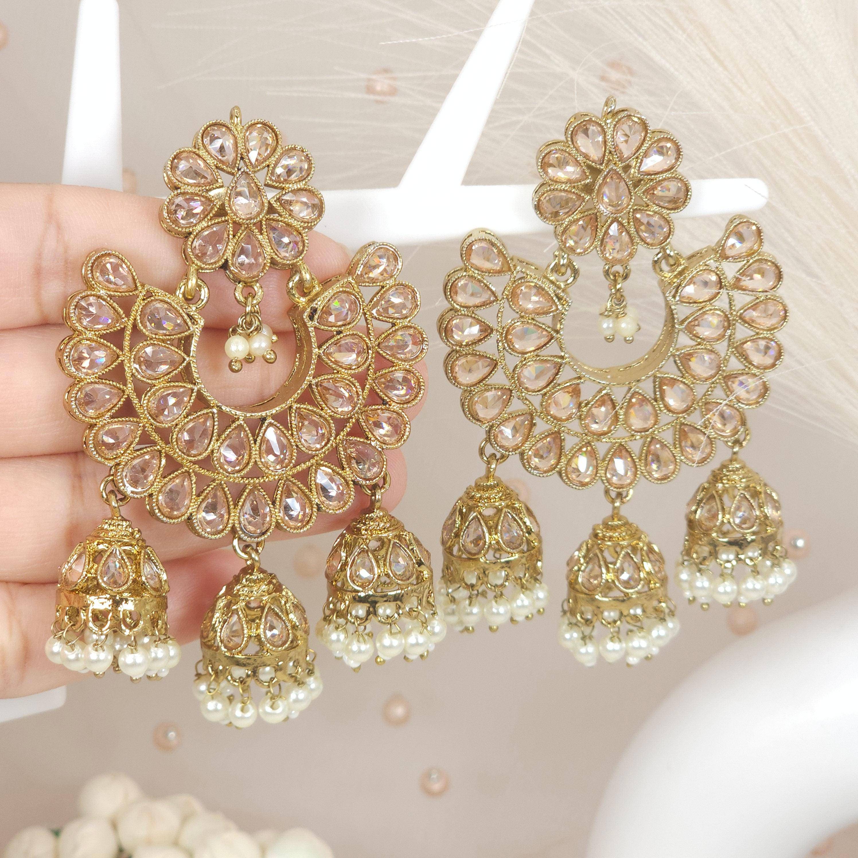 Preeti Gold Jhumka Earrings Indian Earrings - Fancy Fab Jewels