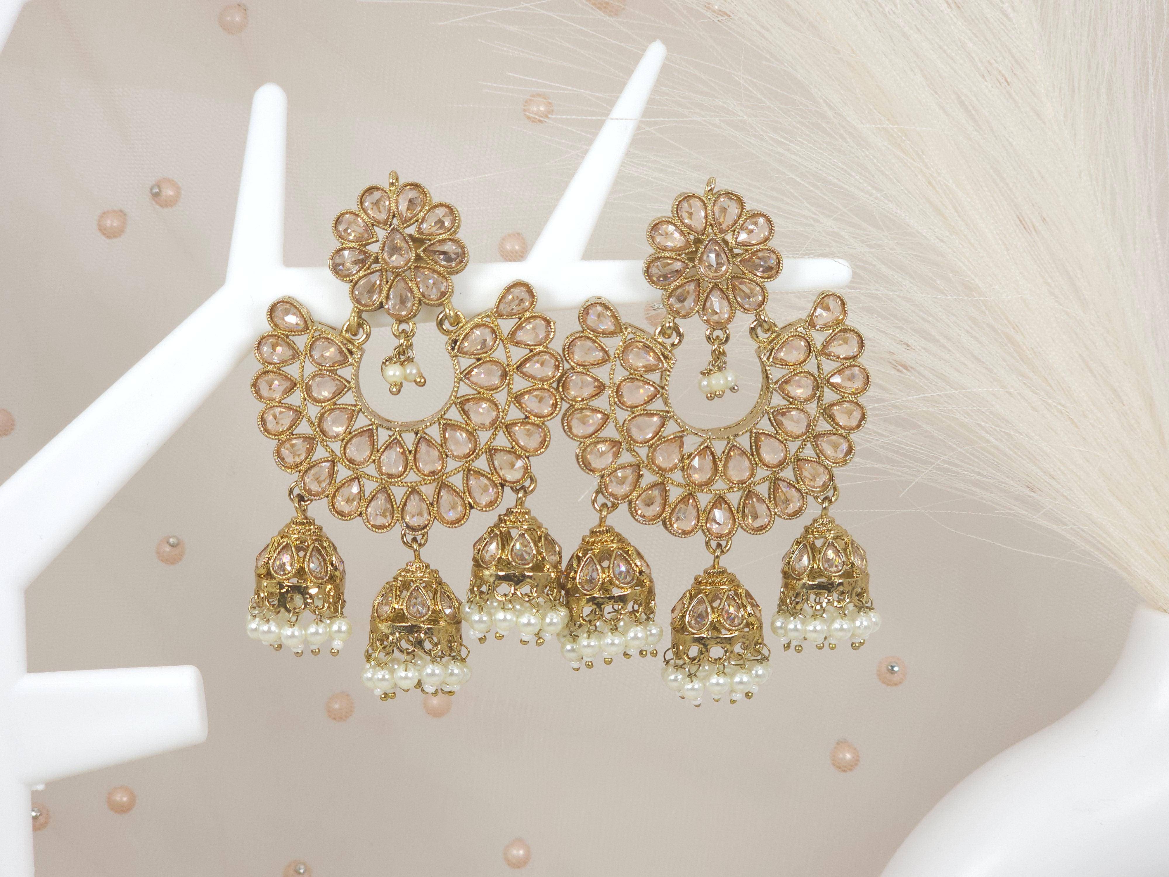 Preeti Gold Jhumka Earrings Indian Earrings - Fancy Fab Jewels