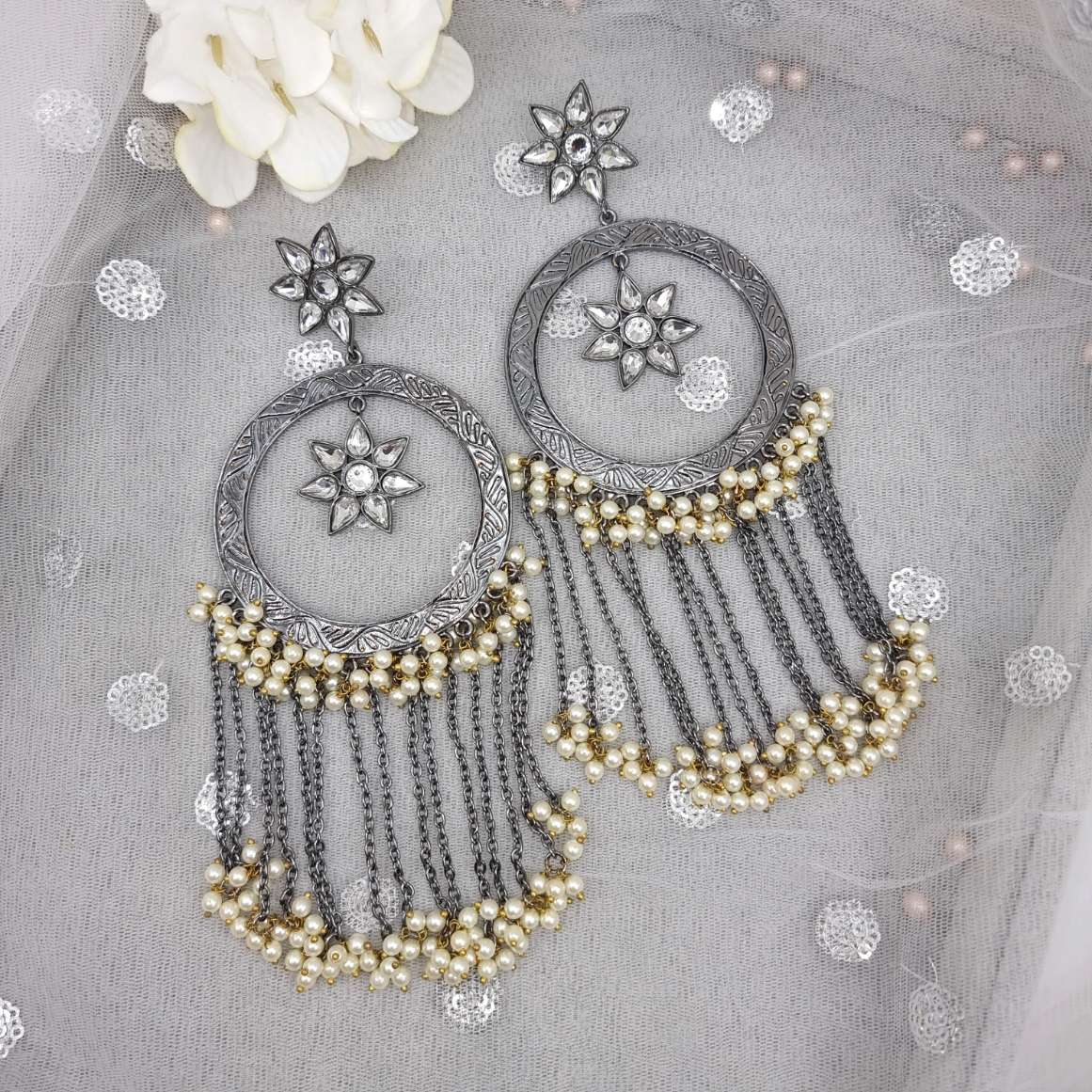 Reah Silver Oxidized Tassel Earrings - Fancy Fab Jewels