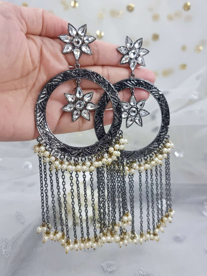 Reah Silver Oxidized Tassel Earrings - Fancy Fab Jewels