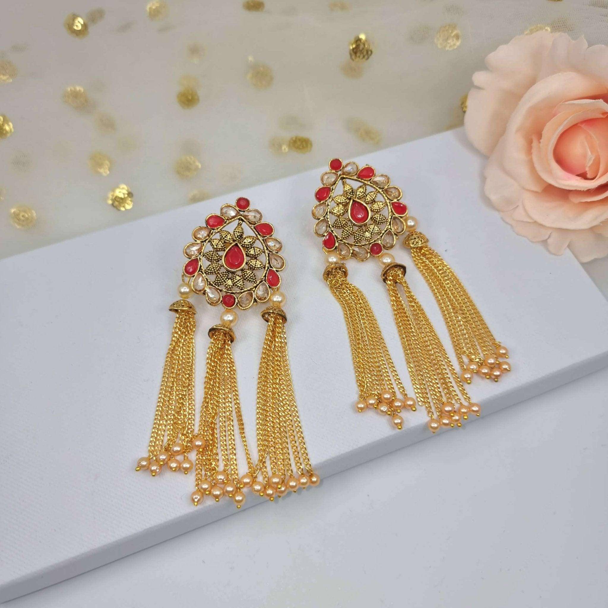 Red Gold Tassel Earrings - Fancy Fab Jewels