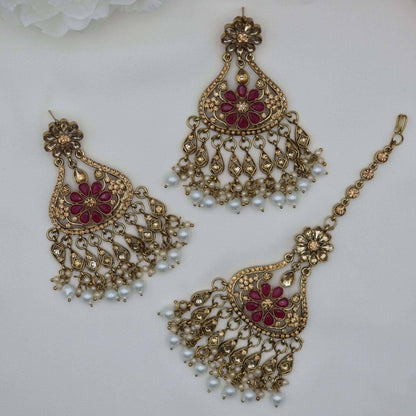 Antique Gold Statement Tikka Set - Fancy Fab Jewels