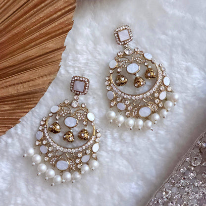 Zarnab Golden Pearl Chandbali Earrings - Fancy Fab Jewels