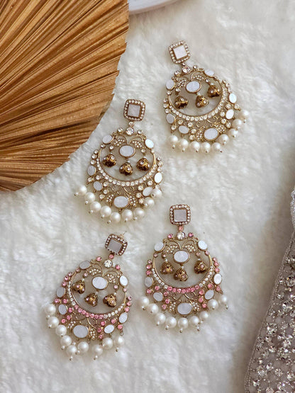 Zarnab Golden Pearl Chandbali Earrings - Fancy Fab Jewels