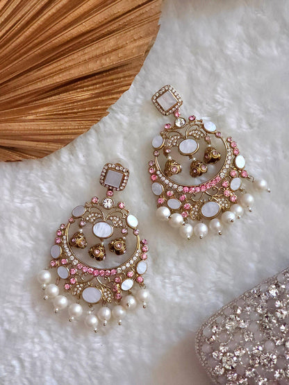 Zarnab Golden Pearl Chandbali Earrings - Fancy Fab Jewels