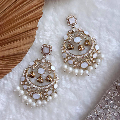 Zarnab Golden Pearl Chandbali Earrings - Fancy Fab Jewels