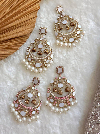 Zarnab Golden Pearl Chandbali Earrings - Fancy Fab Jewels