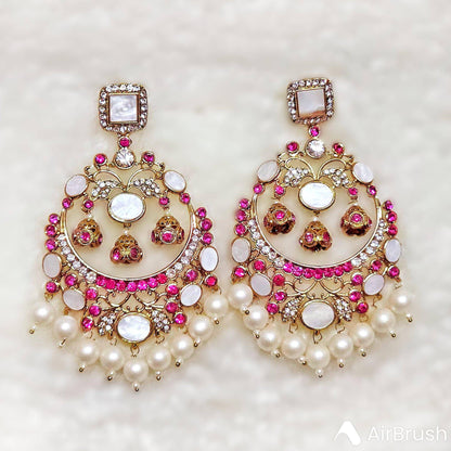 Zarnab Golden Pearl Chandbali Earrings - Fancy Fab Jewels