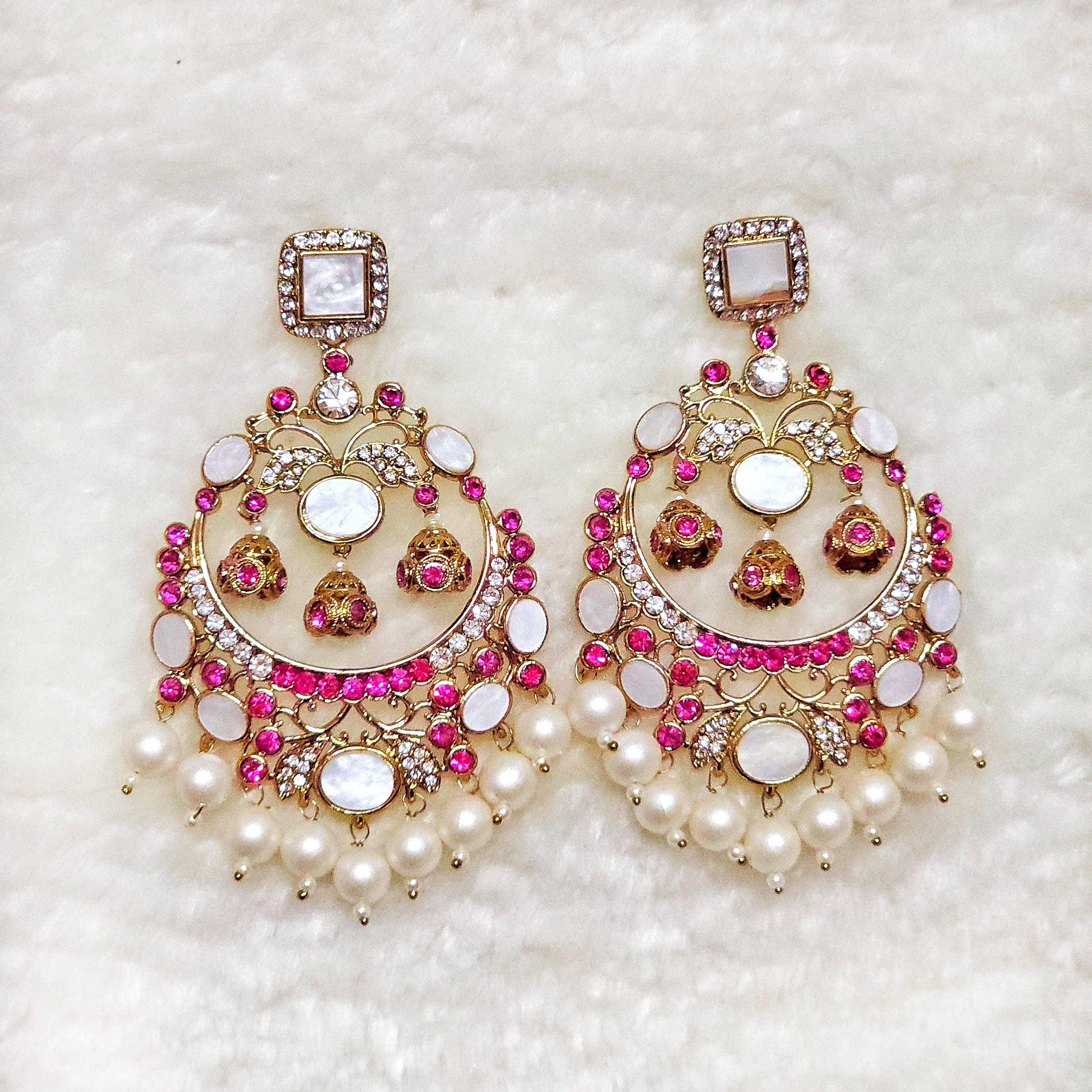 Zarnab Golden Pearl Chandbali Earrings - Fancy Fab Jewels